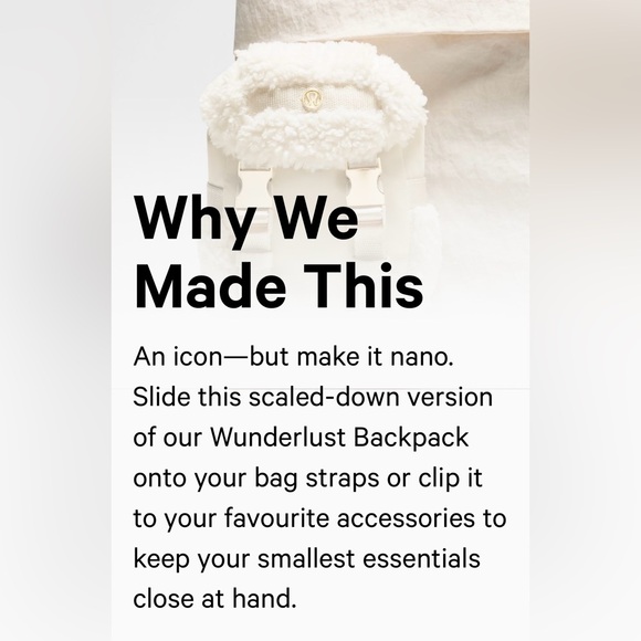 Lululemon Wunderlust Nano
Backpack Fleece Cream Backpack - Picture 7 of 10